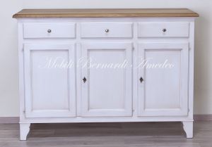 Country style sideboard in solid wood with white and national walnut finish